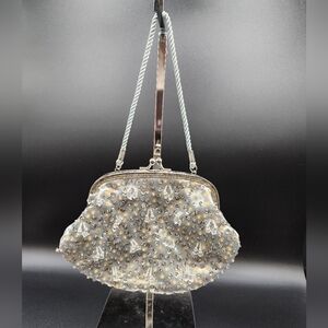 Elegant Silver Beaded Evening Bag NWOT
